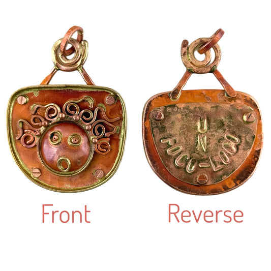 Reversible Crazy-Haired Lady Pendant with "UN POCO LOCO" Back
