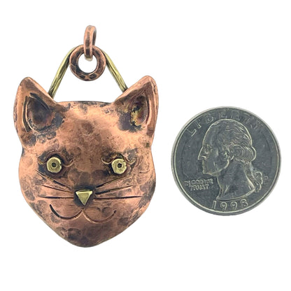 Handcrafted Antiqued Cat Face Pendant