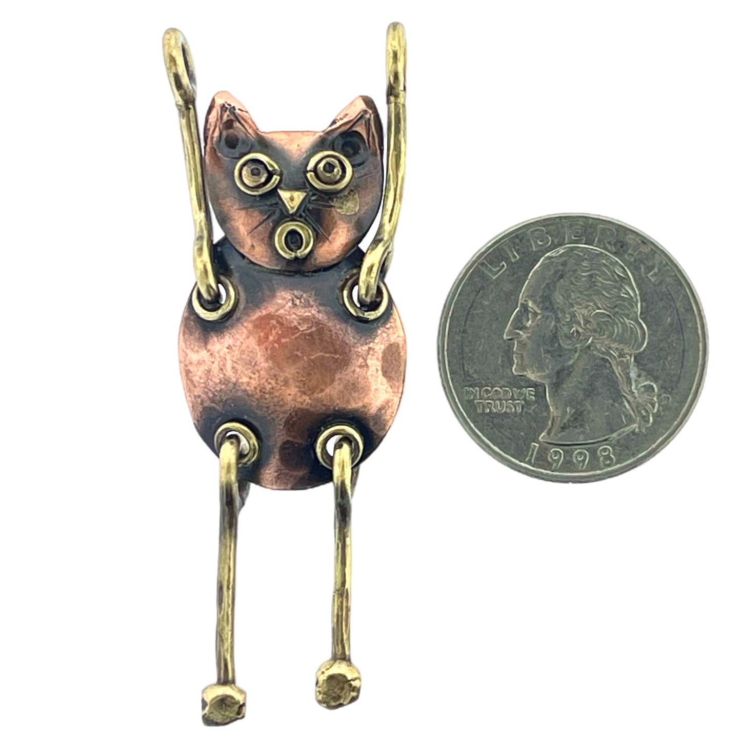 Antiqued Copper Dangling Cat Pendant