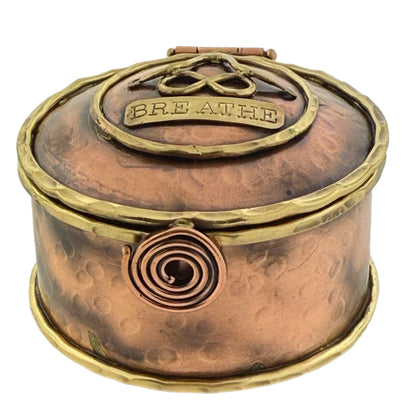 Copper & Brass Keepsake Box, Breathe Meditation Design