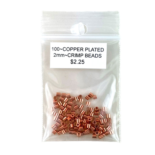 2mm Copper-Plated Crimp Beads – Brass Core, 100 Pack