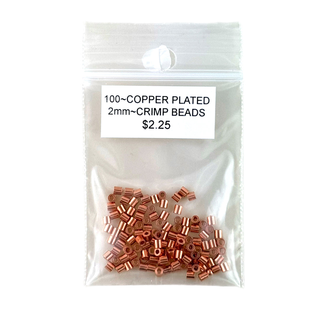 2mm Copper-Plated Crimp Beads – Brass Core, 100 Pack