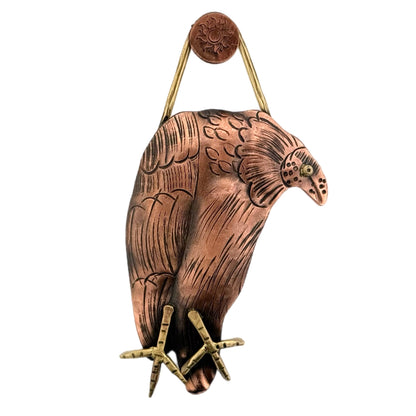 Handcrafted Copper Vulture Pendant with Brass Accents
