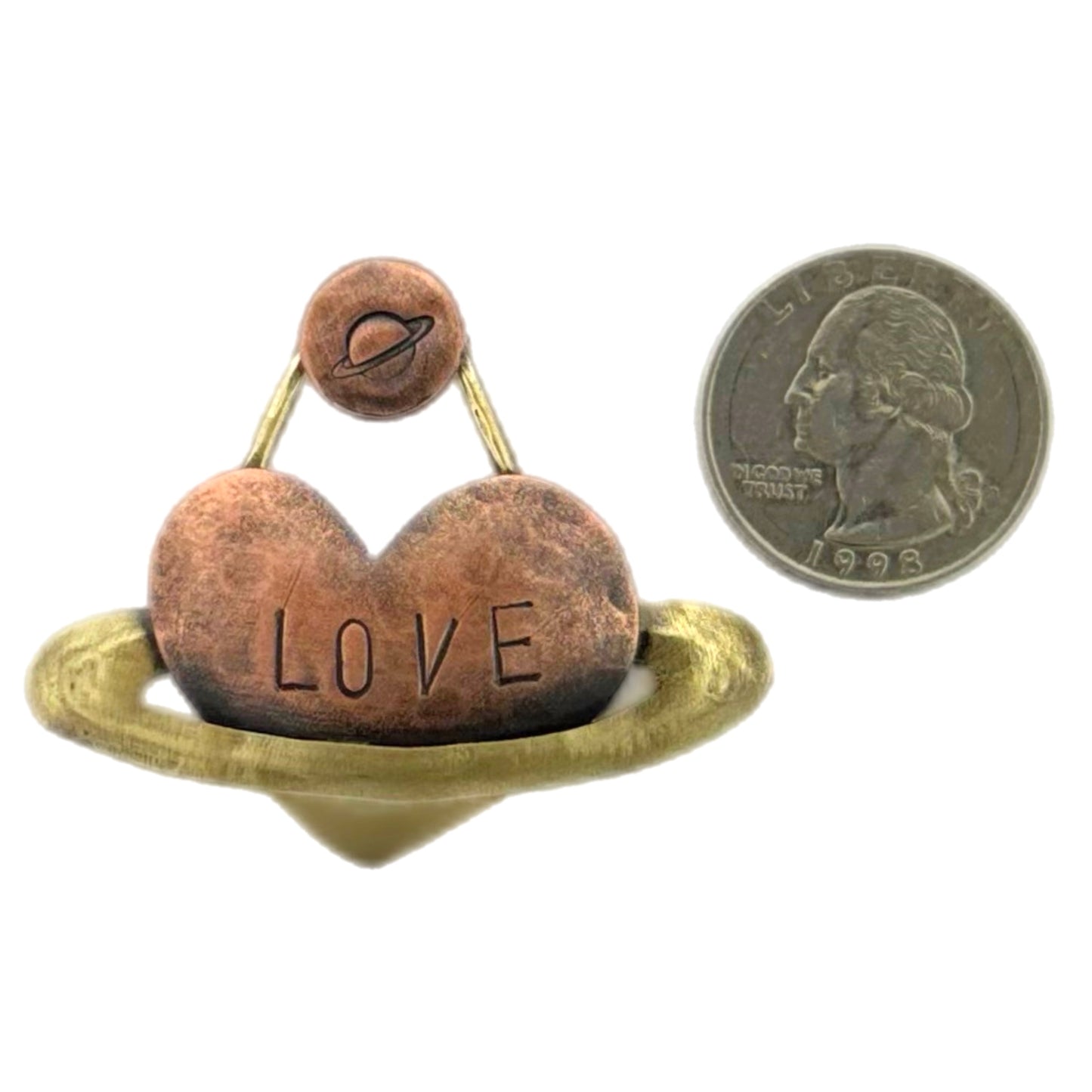 Mixed Metal Love Heart Pendant with Saturn Bail