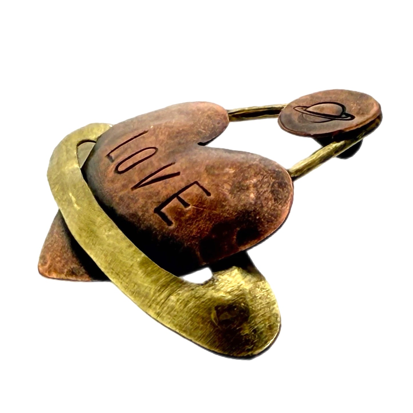 Mixed Metal Love Heart Pendant with Saturn Bail