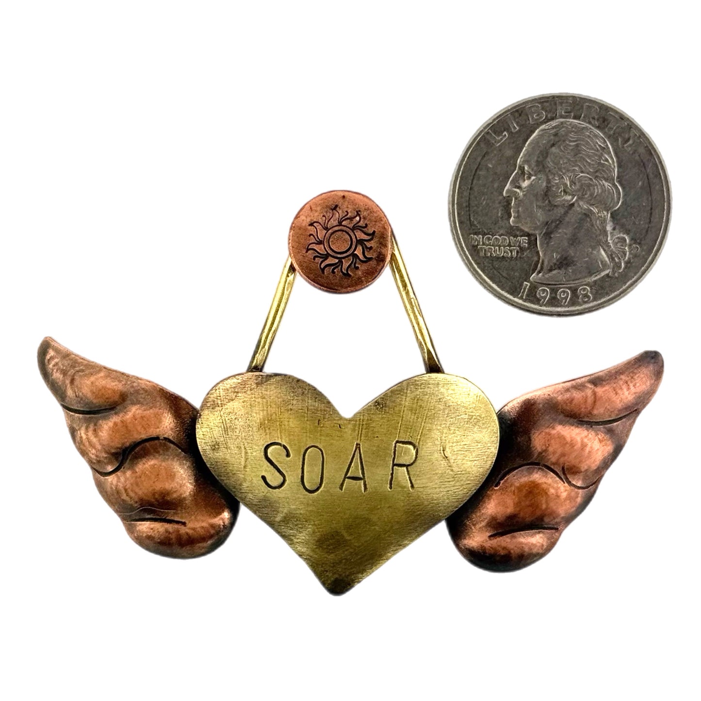 Mixed Metal SOAR Heart & Wings Pendant