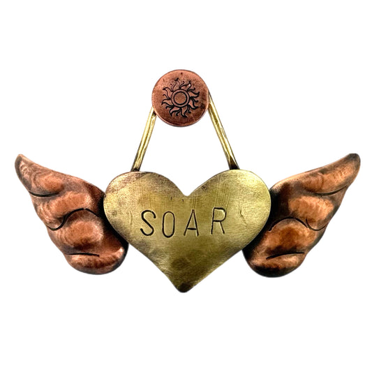 Mixed Metal SOAR Heart & Wings Pendant