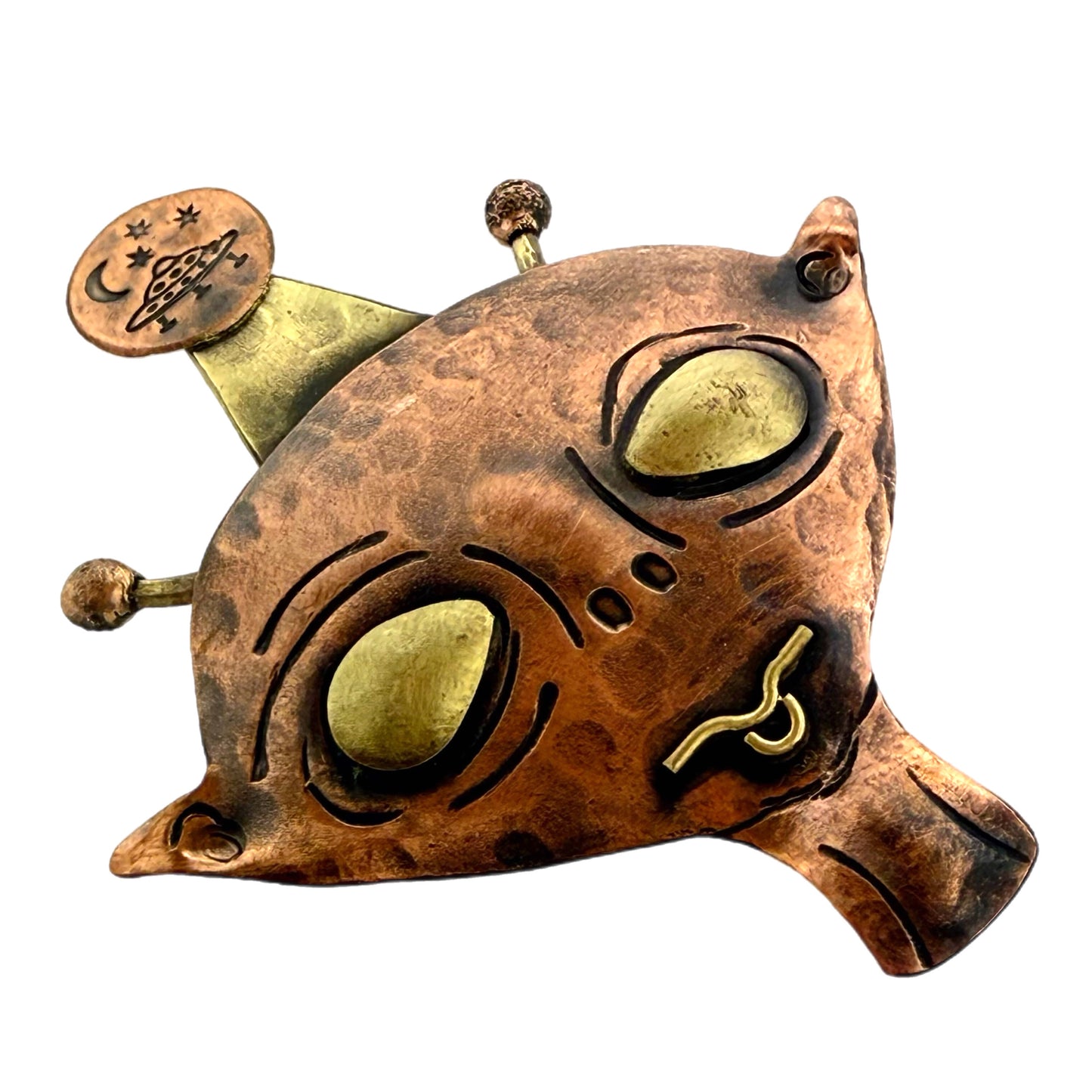 Alien Encounter Pendant – Handmade Copper & Brass UFO Necklace Pendant