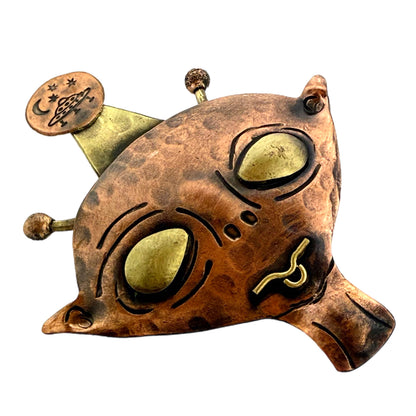 Alien Encounter Pendant – Handmade Copper & Brass UFO Necklace Pendant