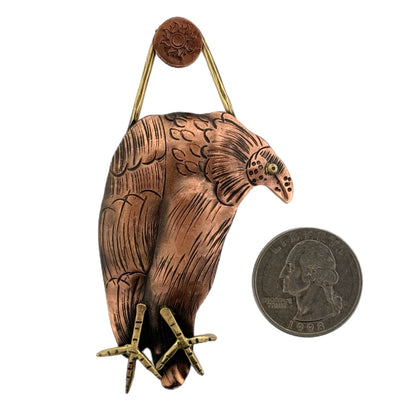 Handcrafted Copper Vulture Pendant with Brass Accents