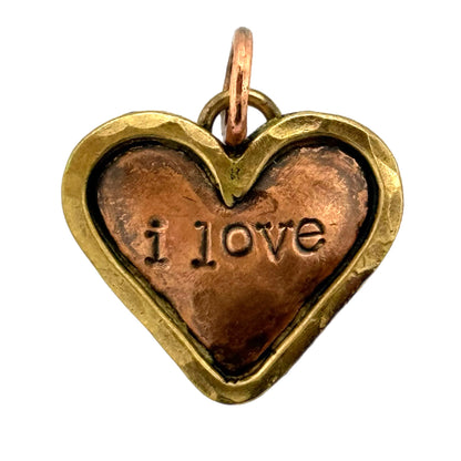 Antiqued Copper Pendant Hand Stamped  with "i Love"