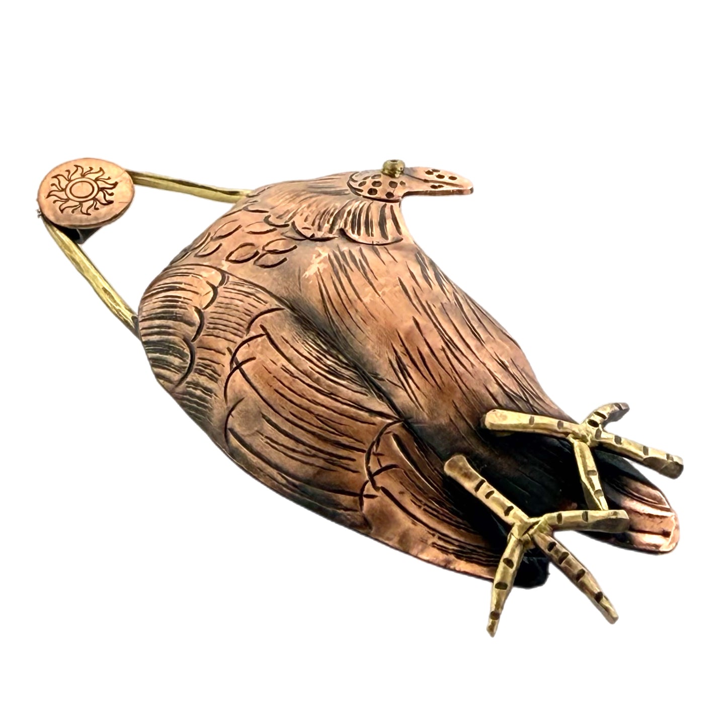 Handcrafted Copper Vulture Pendant with Brass Accents