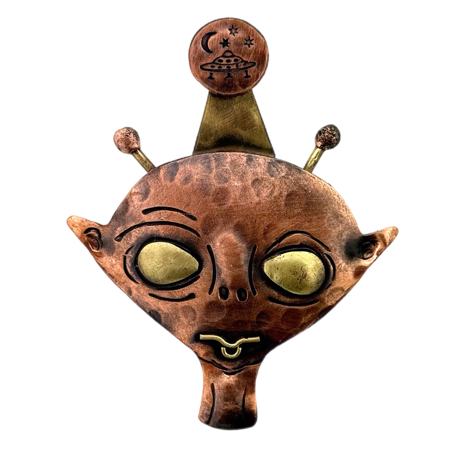 Alien Encounter Pendant – Handmade Copper & Brass UFO Necklace Pendant