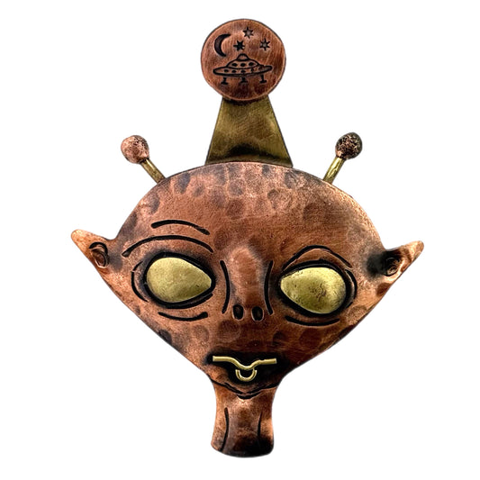 Alien Encounter Pendant – Handmade Copper & Brass UFO Necklace Pendant