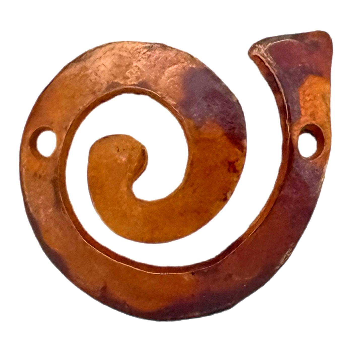 Handmade Copper Spiral Link Charm with Two Holes Facing Right