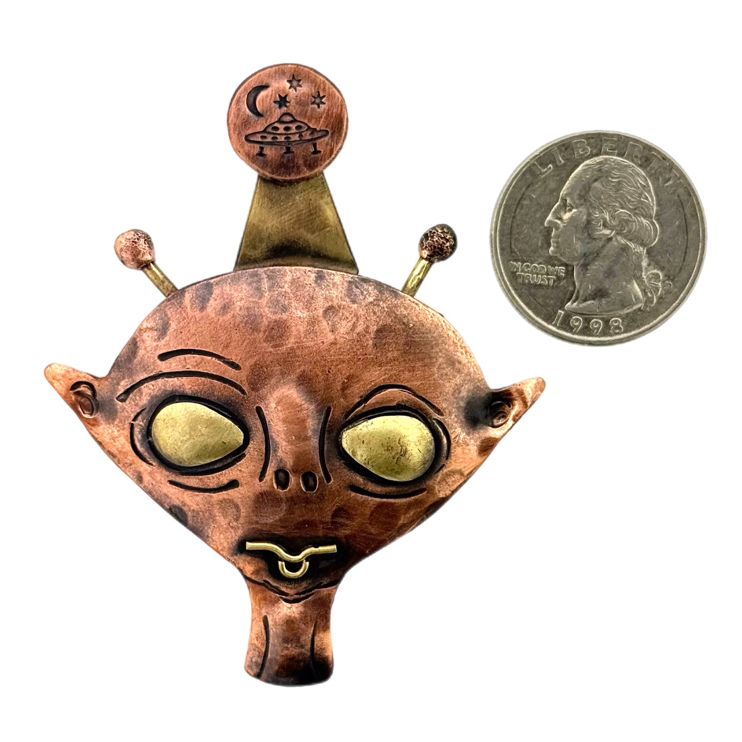 Alien Encounter Pendant – Handmade Copper & Brass UFO Necklace Pendant