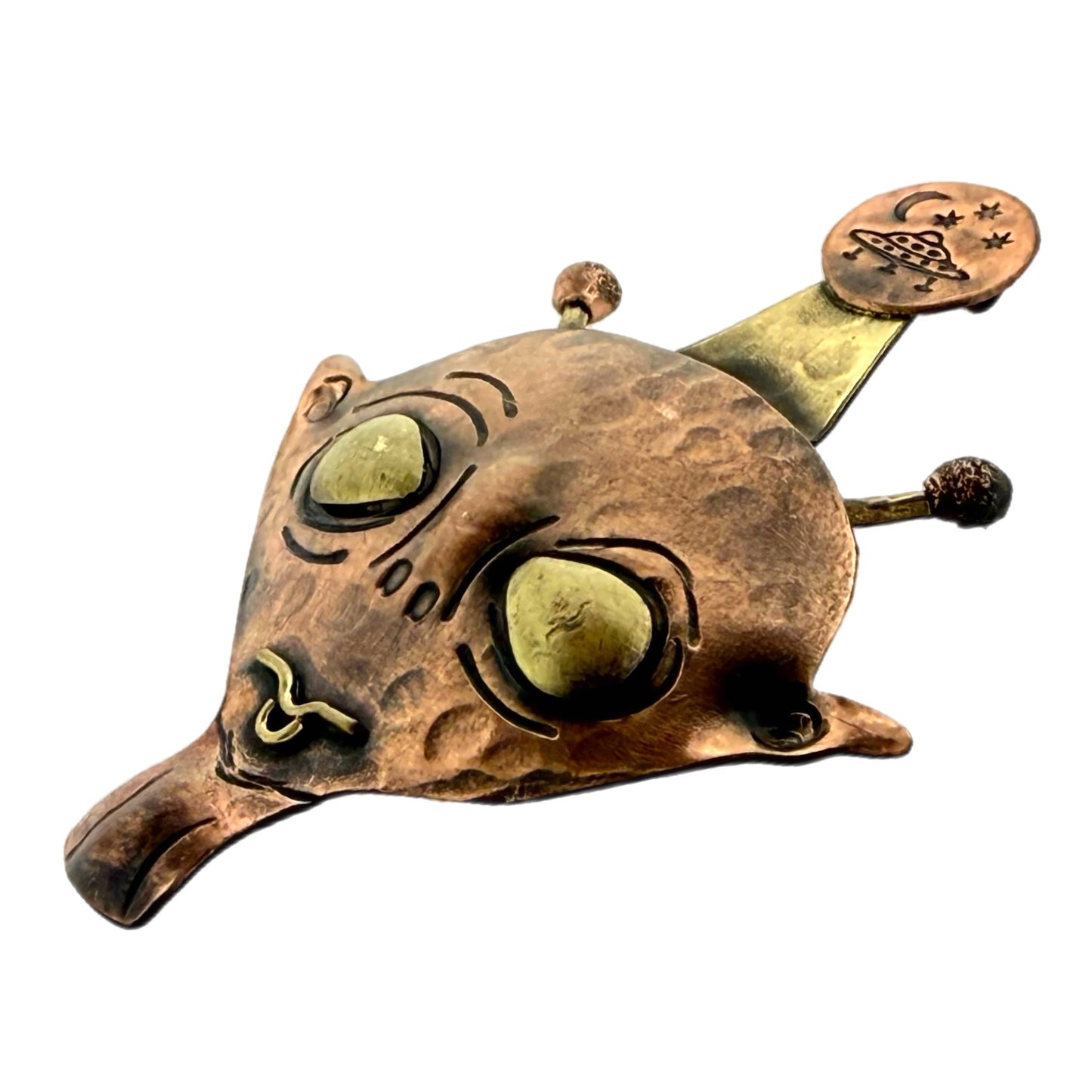 Alien Encounter Pendant – Handmade Copper & Brass UFO Necklace Pendant