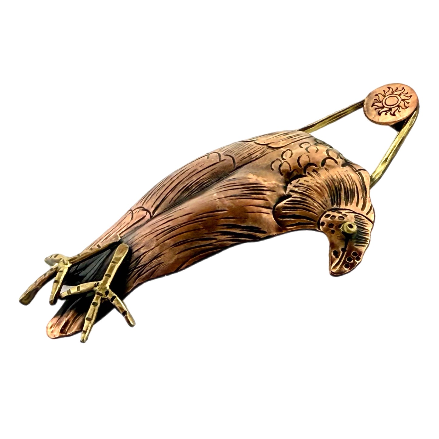 Handcrafted Copper Vulture Pendant with Brass Accents