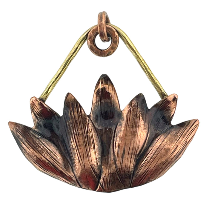 Antiqued Copper Lotus Flower Pendant