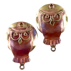 Small Owl with "Golden" Moon Dangle Earring Component, Pair
