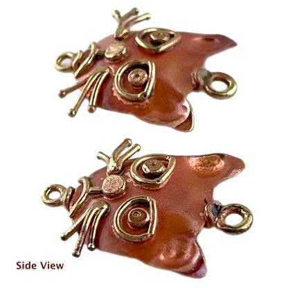 Angry Cat Copper Earring Components with Brass Accents