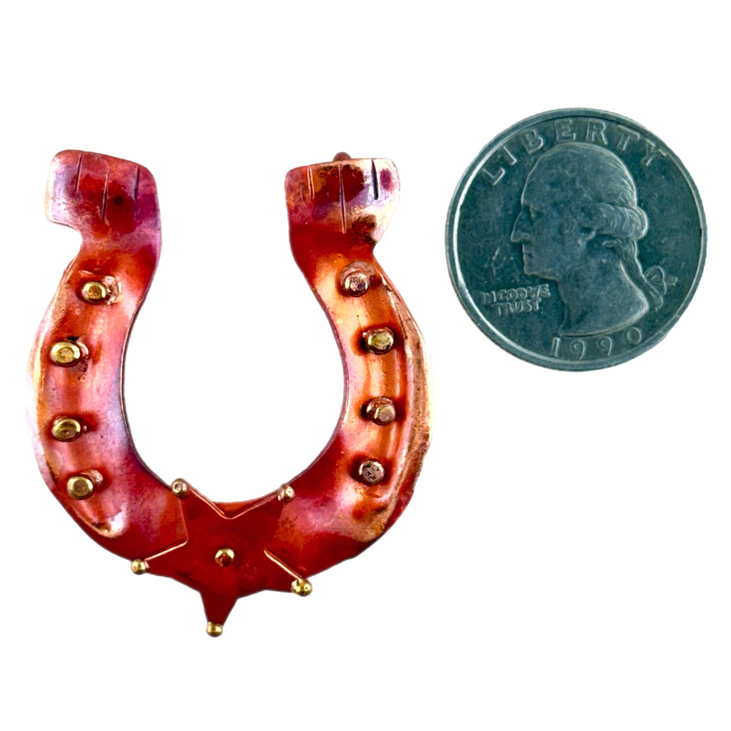 Lucky Horseshoe Pendant with Star – Handmade Copper & Brass Charm