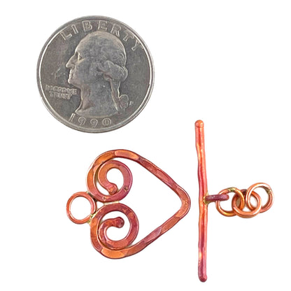Large Hammered Copper Heart Toggle Clasp