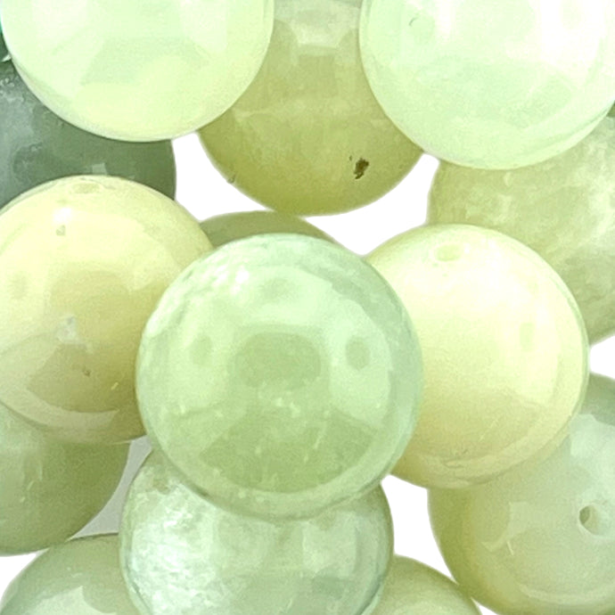 14 • 14mm Green and White Jade  Round Beads