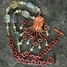 Ocean Octopus Necklace in Fluorite and Pearl
