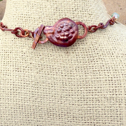 Copper Octopus Necklace with Aquamarine Quartz Crystal, Pearls & Crystals