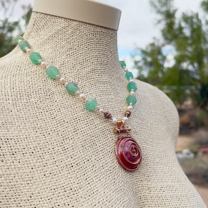 Handmade Copper Spiral Pendant Necklace with African Tourmaline