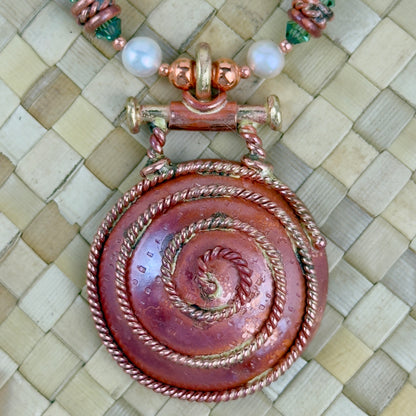 Handmade Copper Spiral Pendant Necklace with African Tourmaline