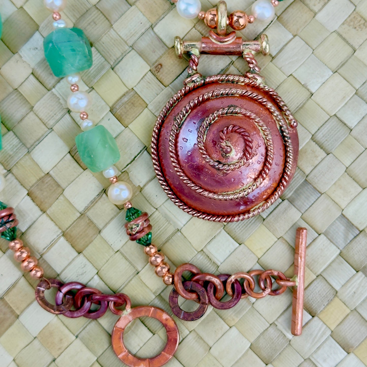 Handmade Copper Spiral Pendant Necklace with African Tourmaline