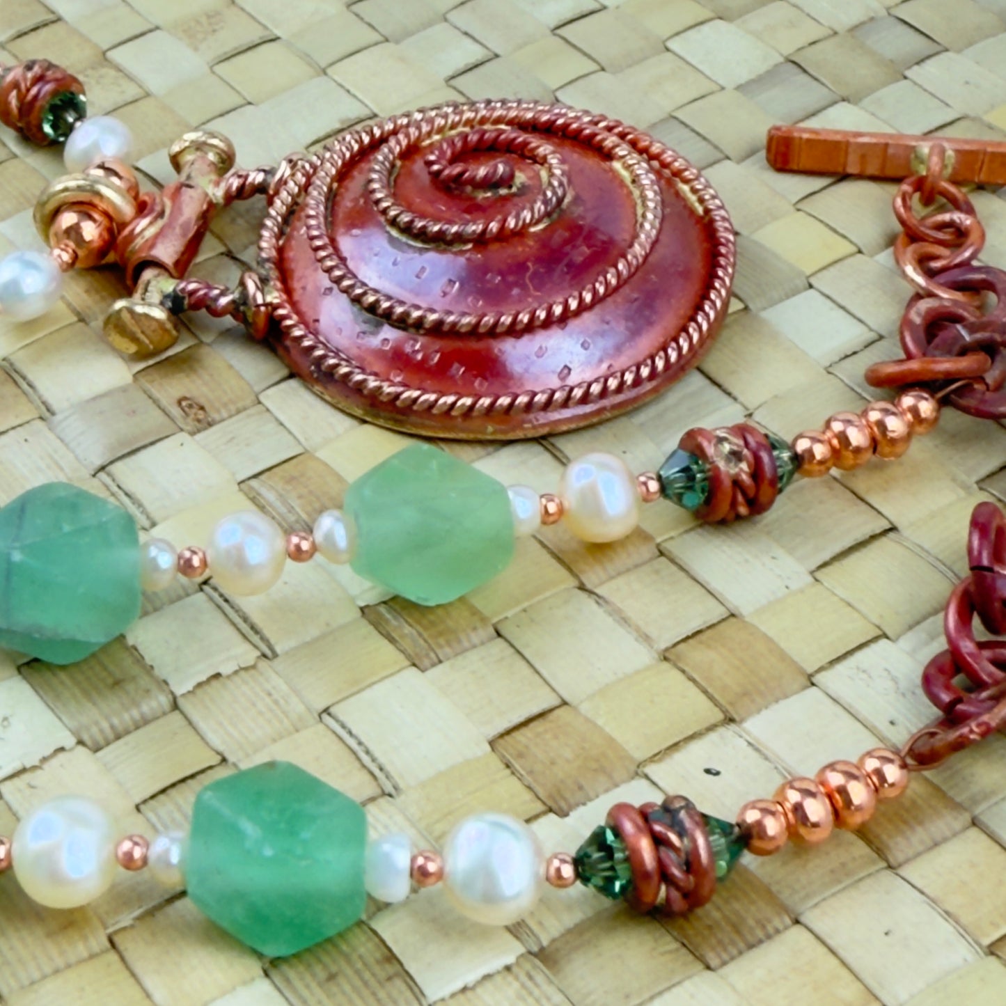 Handmade Copper Spiral Pendant Necklace with African Tourmaline