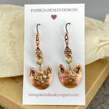 Perky Cat, Sleepy Cat Genuine Copper Earrings