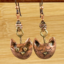 Perky Cat, Sleepy Cat Genuine Copper Earrings