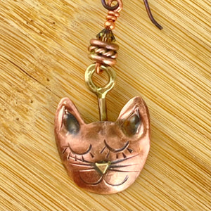 Perky Cat, Sleepy Cat Genuine Copper Earrings