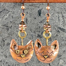 Perky Cat, Sleepy Cat Genuine Copper Earrings