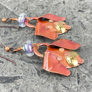 Floppy Eared Genuine Copper w/ Brass Accents Earrings