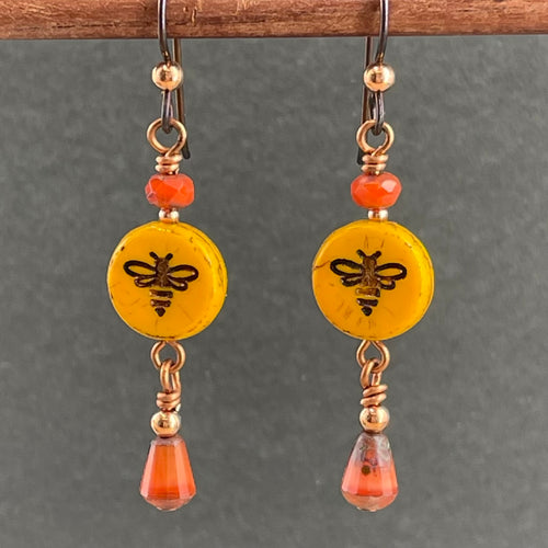 Czech Glass Bee Drop Earrings