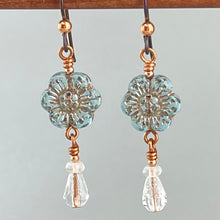 Czech Republic Glass ~ Blue Daisy Dangle Earrings
