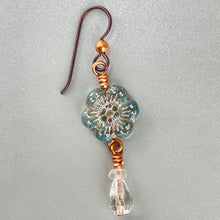 Czech Republic Glass ~ Blue Daisy Dangle Earrings