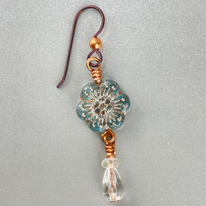 Czech Republic Glass ~ Blue Daisy Dangle Earrings