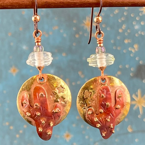 Saguaro Cactus Earrings in Copper w/ Brass Accents