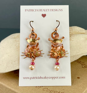 Majestic Queen: Copper and Brass Hand-Crafted Kitty Earrings