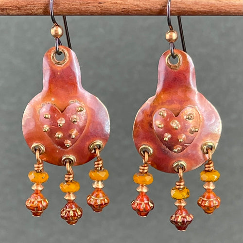 Rustic Bohemian Copper Heart Earrings