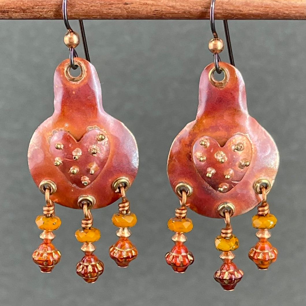 Rustic Bohemian Copper Heart Earrings