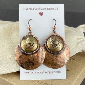 Handcrafted Copper & Brass Evil Eye Earrings by Patricia Healey