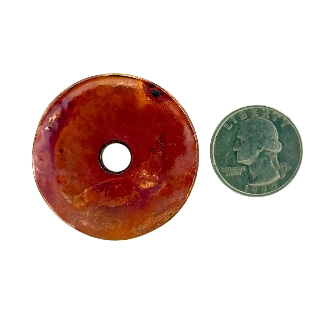 Large Flame-Finished Copper Donut Pendant