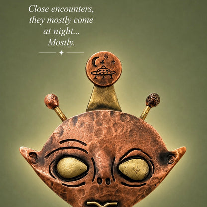 Alien Encounter Pendant – Handmade Copper & Brass UFO Necklace Pendant